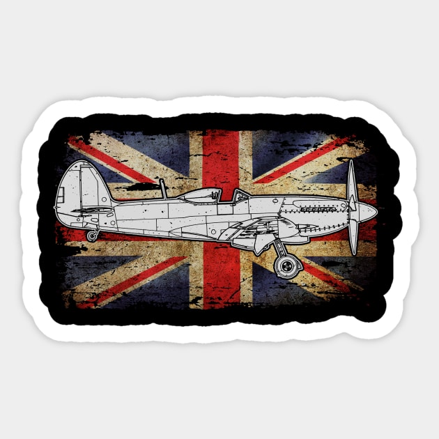 Spitfire Fighter Plan Union Jack Flag Sticker by BeesTeez